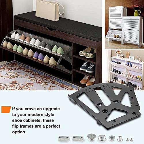 Image of VOLO 3 Layer Shoe Rack Fittings - Black Shoe Drawer Hinges for Cabinets & Furniture, Space Saving 3 Tier Shoe Organizer Hardware for Modular Shoe Cabinets Wardrobes Storage (Pack of 2 Pieces)