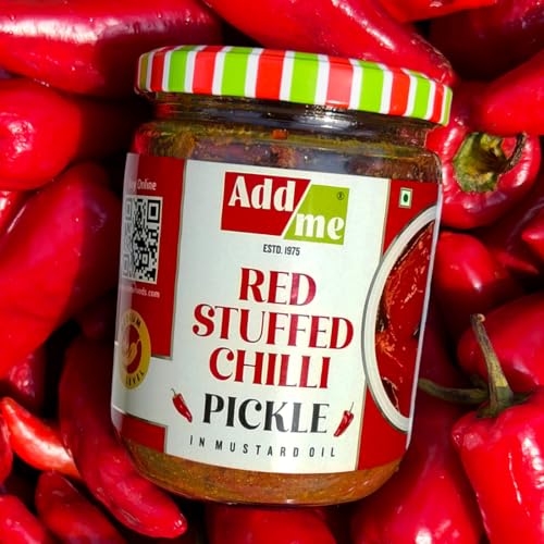 Image of Add Me Red Stuffed Chilli Pickle 1 kg bharwan lal mirch ka achar 500gm + 500gm laal mirchi ka Pickles Homemade Banarasi recipe Glass Jar