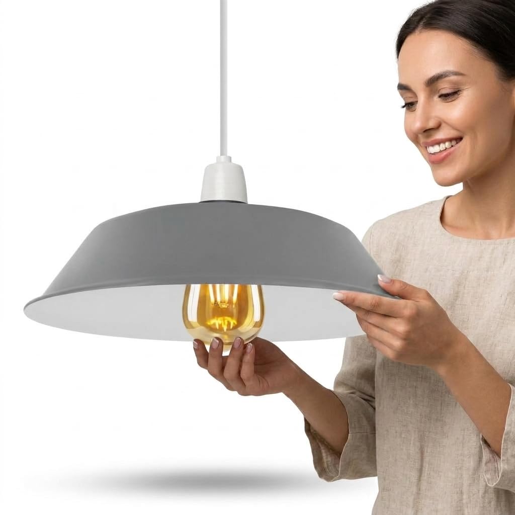 LEDSone Grey Industrial 36cm Metal Pendant Lampshade Easy Fit E27 Ceiling Light Shade for Living Room, Kitchen, Bedroom — image 1