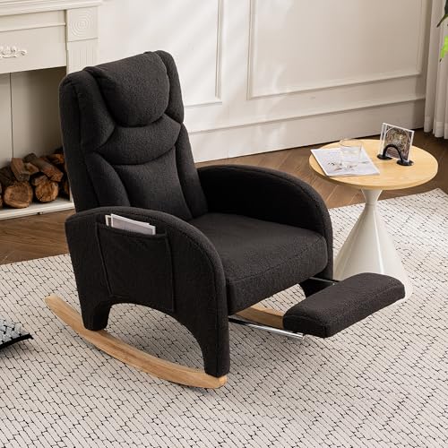 Sillón con reposabrazos, mecedora reclinable P, silla decorativa para dormitorio, tela suave, capacidad de 110 kg, 66 x 125 x 101 cm (gris oscuro)