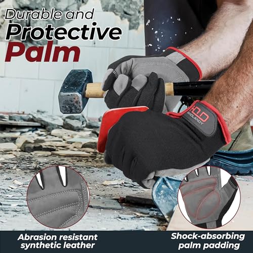 Image of HANDLANDY Mens Work Gloves Touch Screen, Synthetic Leather Utility Gloves, Flexible Breathable Fit- Padded Knuckles & Palm (Small, Black)