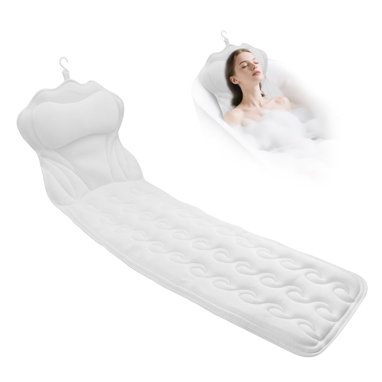 Coussin de Bain pour Tout Le Corps,Tapis de Baignoire épais avec Coussin pour Femmes,Tapis de Baignoire épais avec 16 Ventouses Coussin de Baignoire pour la Tête,la Nuque,Les épaules