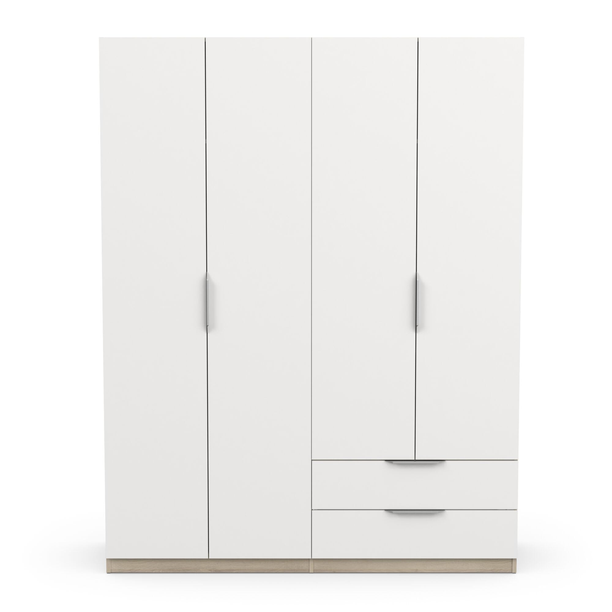 Demeyere 391384 Vestidor con Armario Moderno 4 Puertas 5 estantes 2 cajones, Color Roble Kronberg y Blanco Mate, 157,3 x 51,1 x 203 cm, Madera de ingeniería, Gris