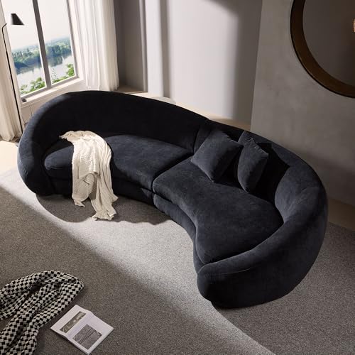 Image of KEIKI 126 inch Curved Oversized Boucle Sectional Sofa with Love Heart Design, Modern 5-Seater Polyester Couch with 2 Decorative Pillows and Rolled Arms, Easy Assembly, for Apartment, Living Room, Black