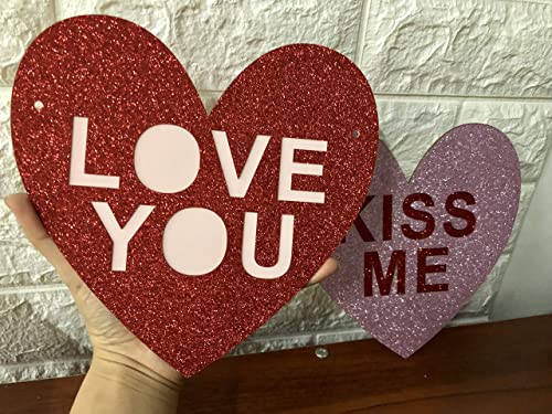 Image of Festiko Valentines Conversation Candy Hearts Banner - Red & Pink Glitter, Valentines Day Decorations