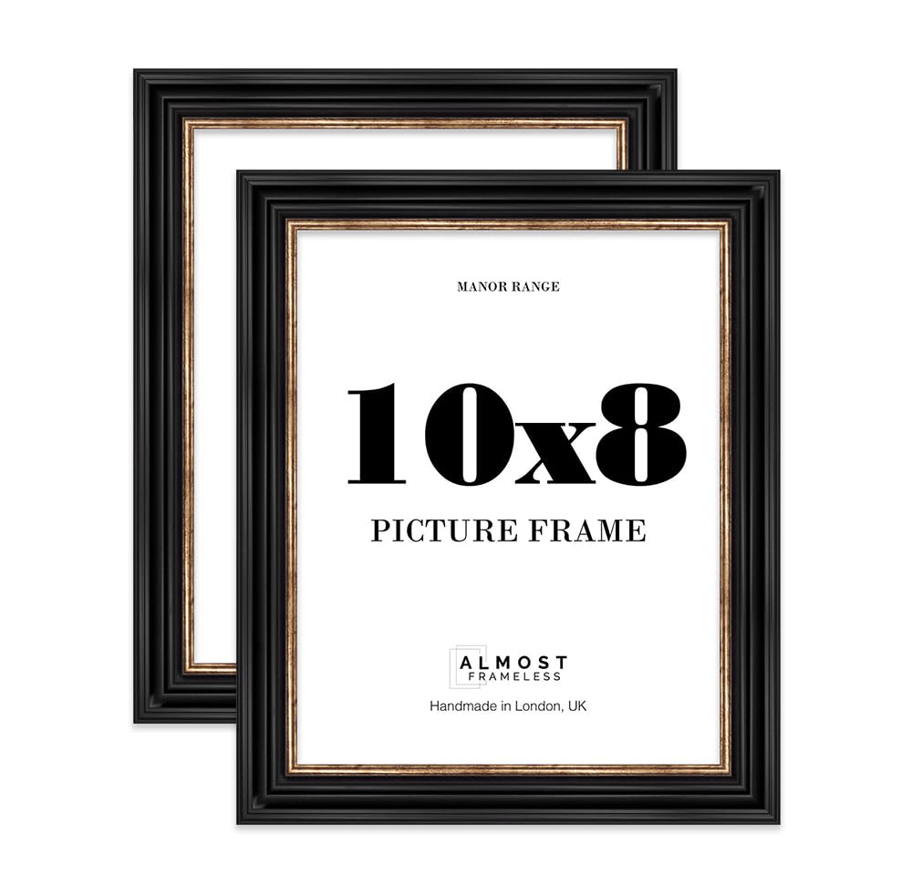 10x8 Picture Frame, Display 10x8 Pictures (20.3 x 25.4cm) - Black & Gold Elegant 42mm Edge Ideal for Home Gallery Display - 2 Pack