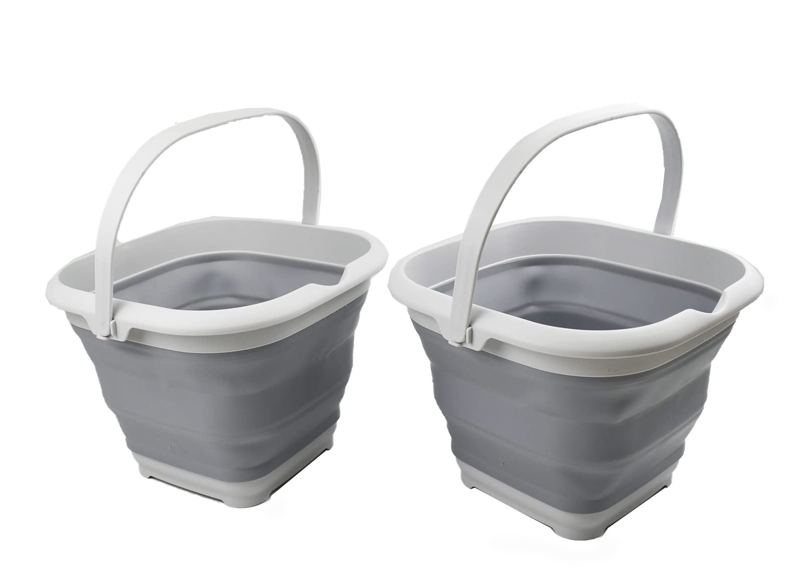 SAMMART 8.5L Collapsible Square Handy Bucket/Foldable SquareWater Pail/Portable Tub with Handle. Size 31cm (Square) (Grey (Set of 2))