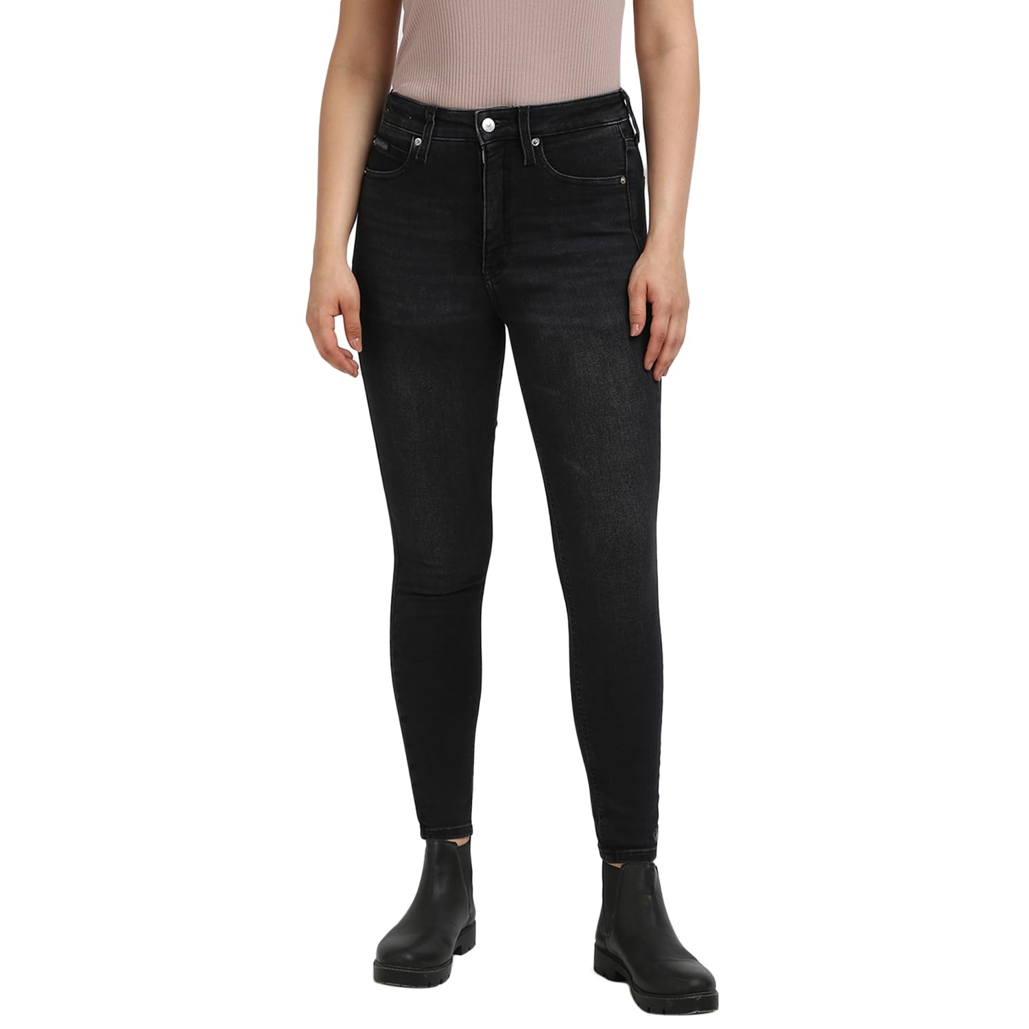 Calvin Klein Women’s High Rise Ankle Skinny Fit Jeans, Black (Denim Black), 26W