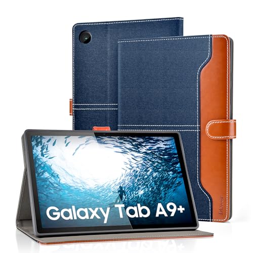 DLveer Coque pour Samsung Galaxy Tab A9+ Plus 11" 2023, Étui pour Samsung Galaxy Tablette A9 Plus SM-X210/X216/X218, Veille Automatique, Housse en Cuir PU Multi-Angles avec Poche, Bleu