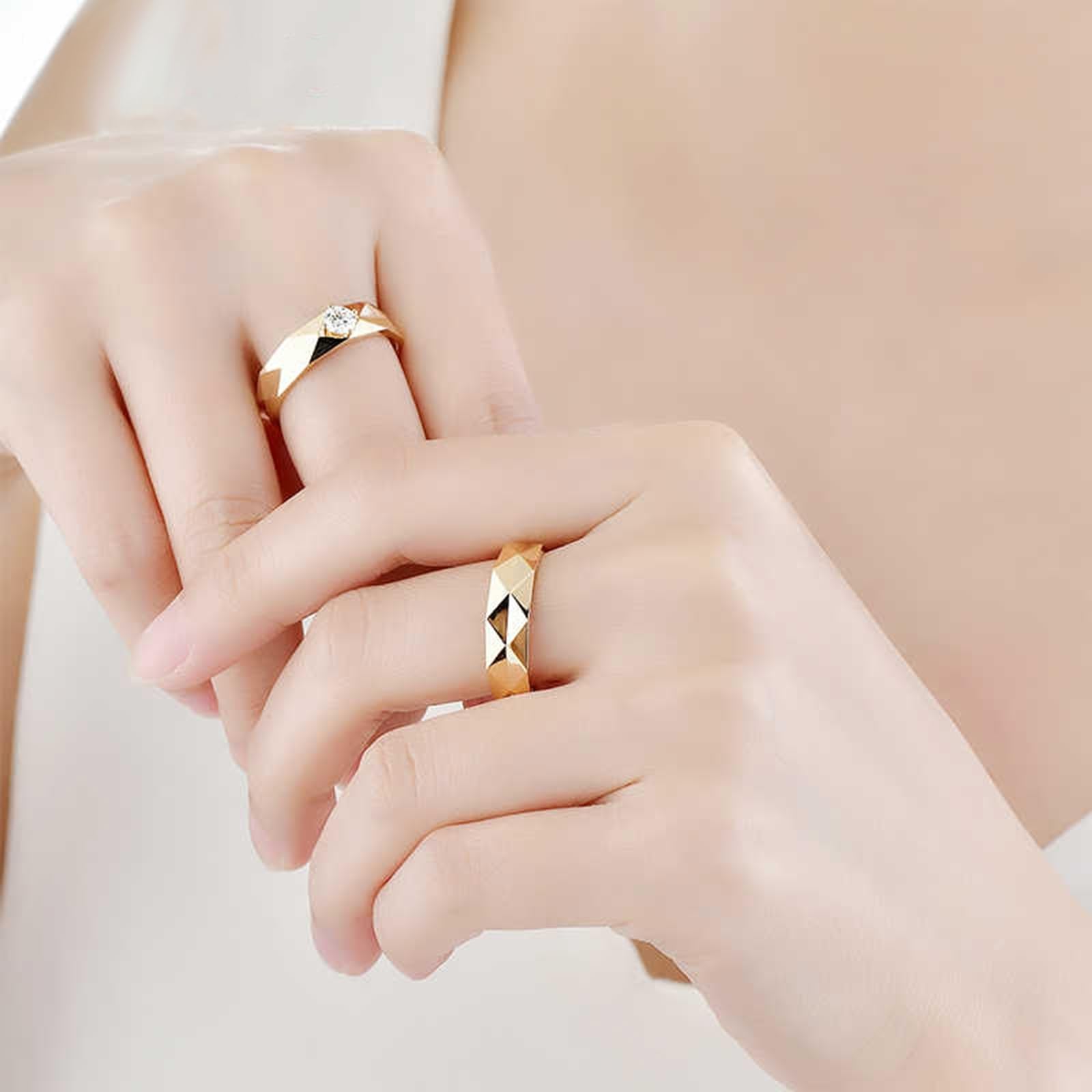 Anillo de boda de oro amarillo de 18 quilates, diamante solitario de 0,3 quilates, alianzas de boda 750, oro auténtico, 5,3 mm, para mujer, talla 62 (19,7)