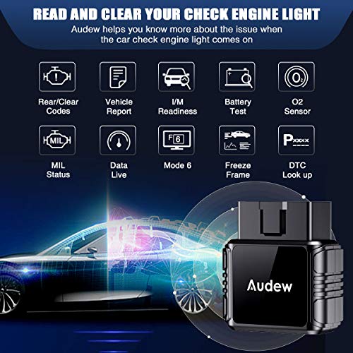 Audew OBD2 Scanner - Bluetooth4.2 OBDII Car Diagnostic Trouble Codes for iOS and Android - Universal Fit Vehicle Engine Check Tool Wireless Bluetooth OBD2 Scanner with Free App and Battery Test