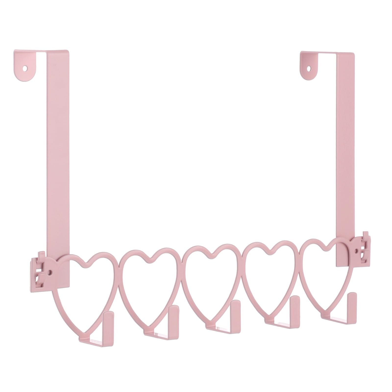 Herzförmige pinke Hakenleiste für Tür- oder Wandmontage, Metall-Organizer mit fünf Haken, für Handtücher, Mäntel, Schlüssel und Taschen, für Flur, Bad, Küche und Schlafzimmer
