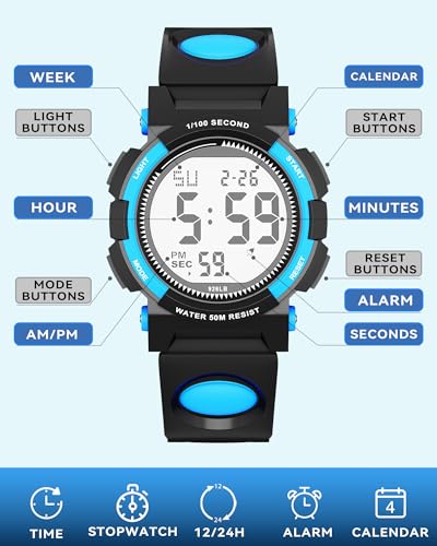 Image of Edillas Kids Digital Watch 7 Colors 50M Waterproof Sport Alarm Boys 7-15