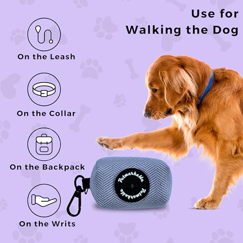 Image of Dog Poop Bag Holder with Carabiner Clip - Convenient, Non-Plastic, and Hands-Free Dog Waste Bag Holder, with Dispenser Pouch for Travel Walks Park, and Outdoor use (Blue)