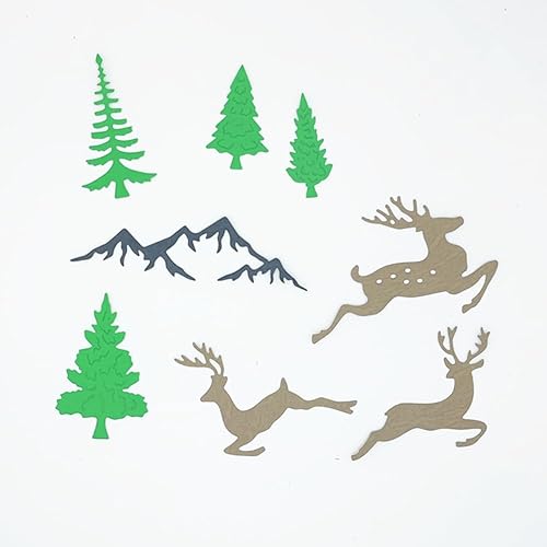 Miniatura 4 de Plantillas de troqueles de metal, pino, ciervo, reno, alce, nieve, montaña, invierno, Navidad, troqueles de corte, plantillas en relieve, molde de