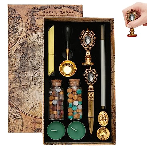 Yusheng Sellos Cera - Juego Pintura para lacre Sellos Cera,Caja Regalo Estampado en Caliente con Sello Cera portátil para Papel Regalo, Tarjetas felicitación
