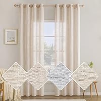 MIULEE Cortinas de Salon Lino Visillo Dormitorio Translucidas Transparente Puro para Ventana Sala Cruzada Visillo Cortina de Salón Modernas Comedor Cocina 2 Hojas 140x225 cm Arroz Blanco