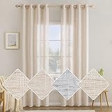 MIULEE Cortinas de Salon Lino Visillo Dormitorio Translucidas Transparente Puro para Ventana Sala Cruzada Visillo Cortina de Salón Modernas Comedor Cocina 2 Hojas 140x160 cm Arroz Blanco
