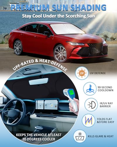 Image of Windshield Sun Shade for 2013-2018 Toyota Avalon, Custom-Fit Avalon Sun Visor Protector, 99% UV Block Heat Sun Shield, Silver Reflective Front Window Sunshade