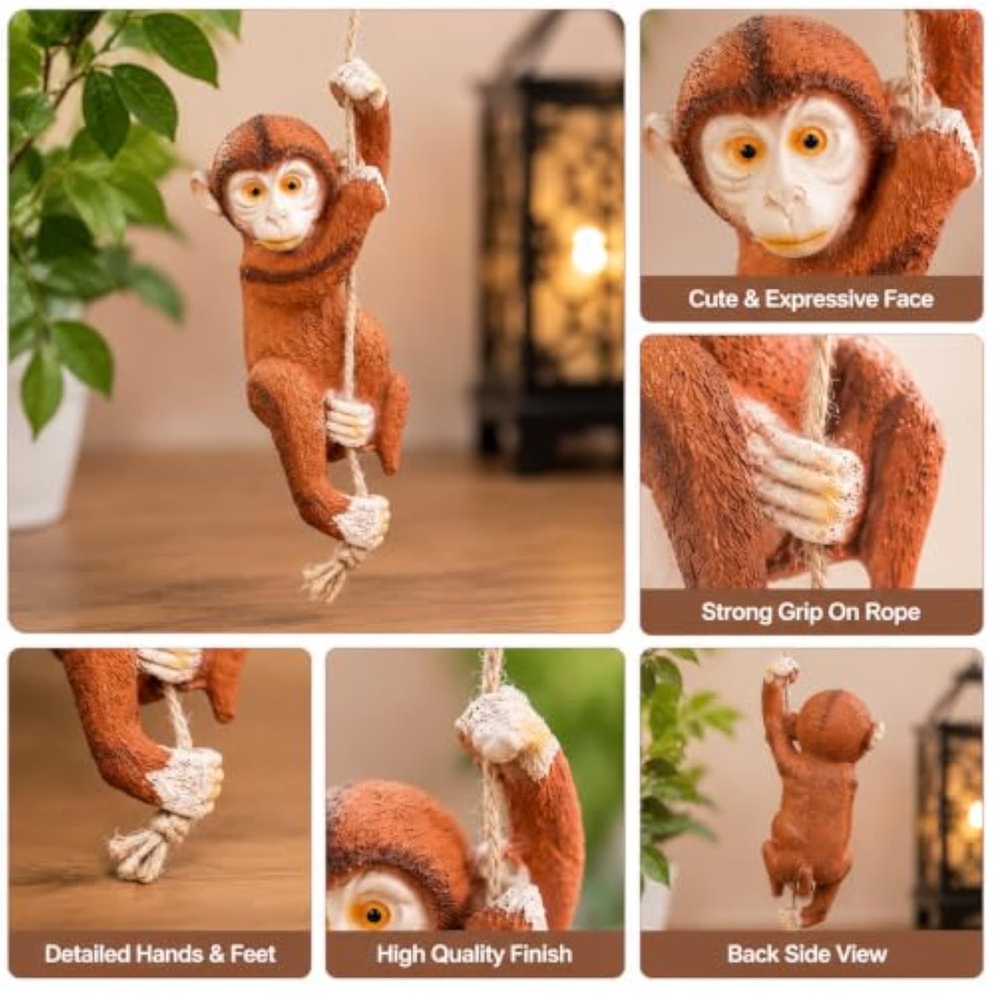 Hanging Monkey with Jute Rope for Garden and Home Decor