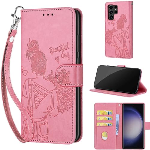 Étui Galaxy S24 Ultra avec porte-cartes et dragonne pratique pour femme