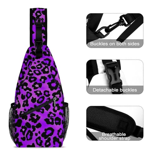 Purple Leopard Skin Pattern Sling Bag Crossbody Travel Hiking Chest Multipurpose Travel Daypack for Women Men3