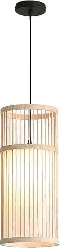 Beaupretty Lámpara de linterna de bambú estilo japonés lámpara colgante lámpara de techo iluminación para sala de estar dormitorio restaurante