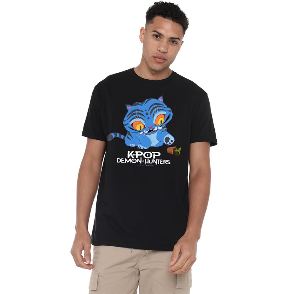 K-Pop Demon Hunters - Cute Derpy Tiger Cartoon Unisex T Shirt, Black, XXX-Large