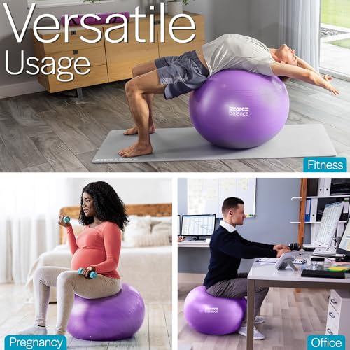 Image of Core Balance Exercise Ball, Stability Ball for Yoga, Pilates and Fitness, Gym Ball for Home Gym and Office Chair, Training, Physical Therapy, Anti Burst, Pump Included, 55cm 65cm 75cm 85cm