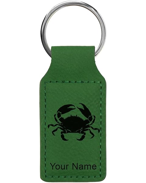 LaserGram Rectangle Keychain, Crab, Personalized Engraving Included (Green)