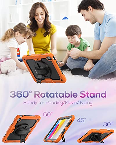 Seymac Kids Case For Ipad 10Th Generation Case 10.9" 2022, Sturdy Heavy Duty Full-Body Shockproof Protective Case With Screen Protector, Rotating Stand, Hand/Shoulder Strap For Ipad 10Th Gen, Orange #TOP2