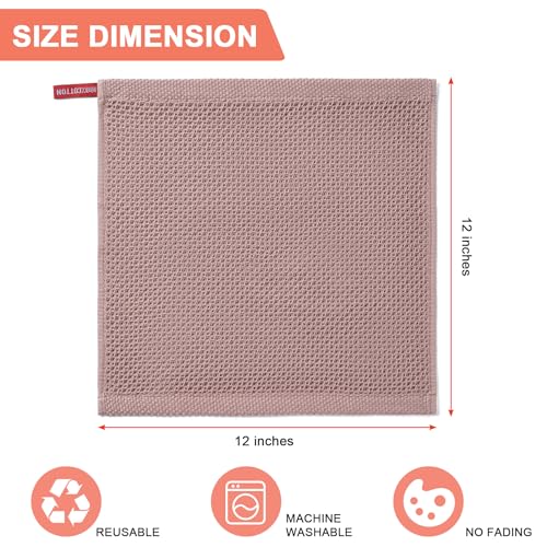 BOOMIBOO 6-Pack Kitchen Dish Cloths, 100% Cotton Waffle Weave, Ultra Soft Absorbent, Quick Drying Dish Towels, 12x12 Inches, Brown 