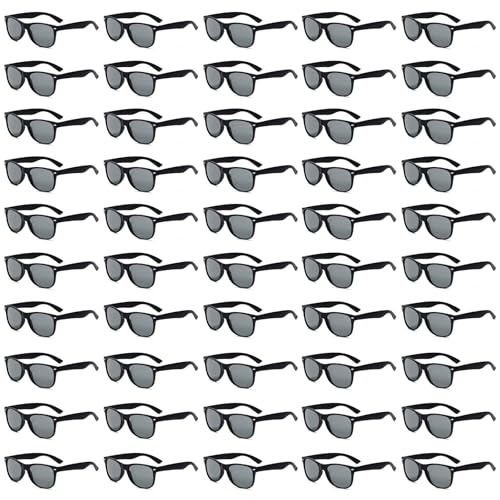 Bulk Retro 80s Square Sunglasses, UV400 Protection, 20/50 Pack for Party Favors, Beach, Wedding, Pool, Birthday