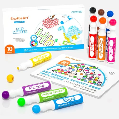 Image of Shuttle Art 10 Colors Dot Marker Washable Non-Toxic Dot Marker for Children Early Education, Bingo Dabber for Creation with 1 Dot Activity Book