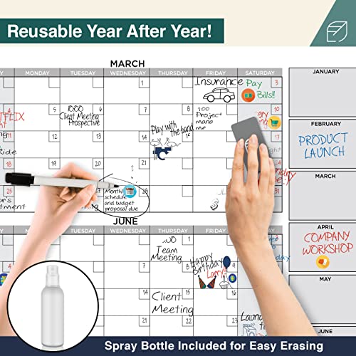 Lushleaf Designs Large Wall Calendar - 38" X 58" Dry Erase Reusable 2023 Whiteboard Calendar #TOP4
