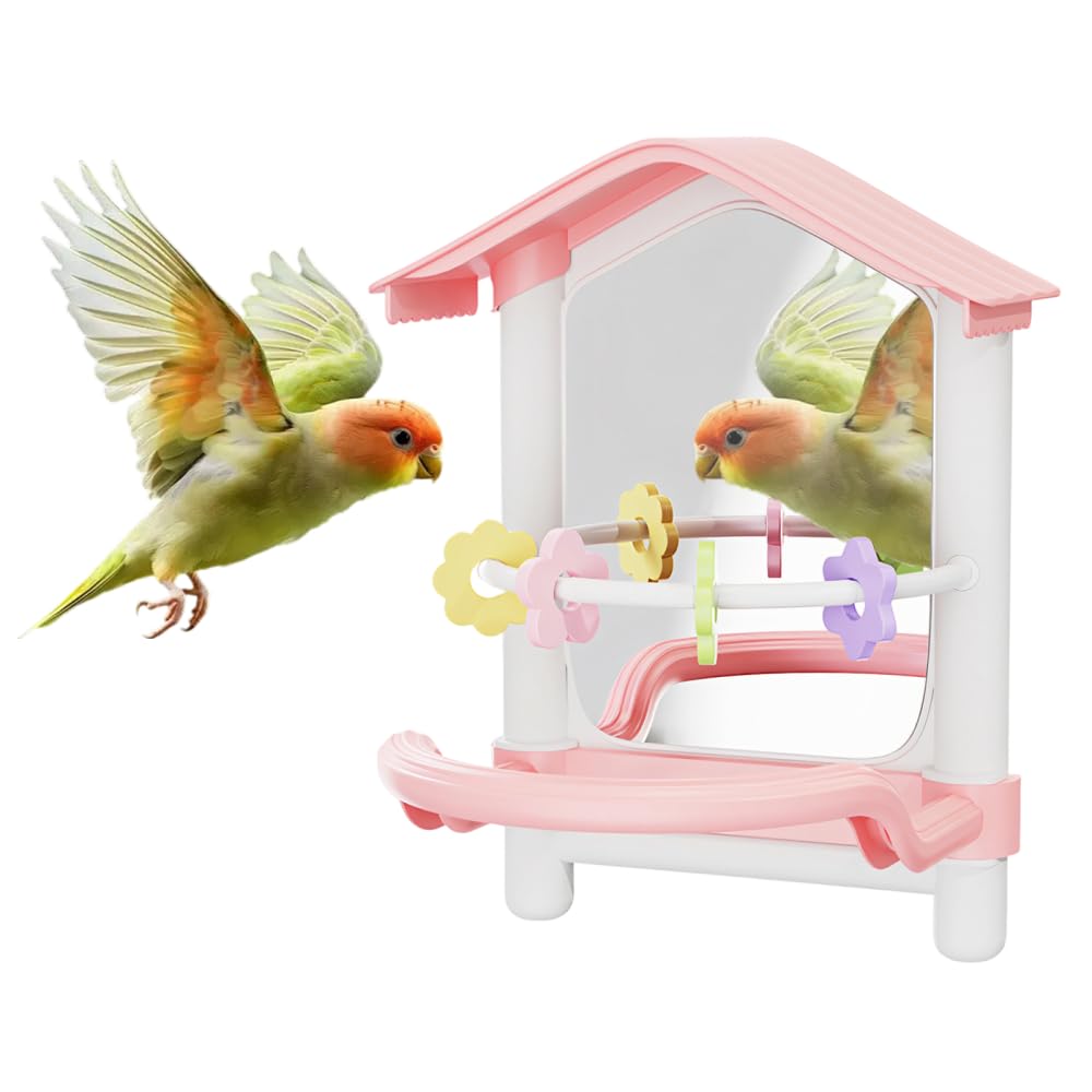 Bird Mirror Perch, Acrylic Parrot Mirror Chewing Toy Non Slip Parrots Mirrors Interactive Toys for Budgie Parakeet Cockatoo Lovebirds Cockatiels