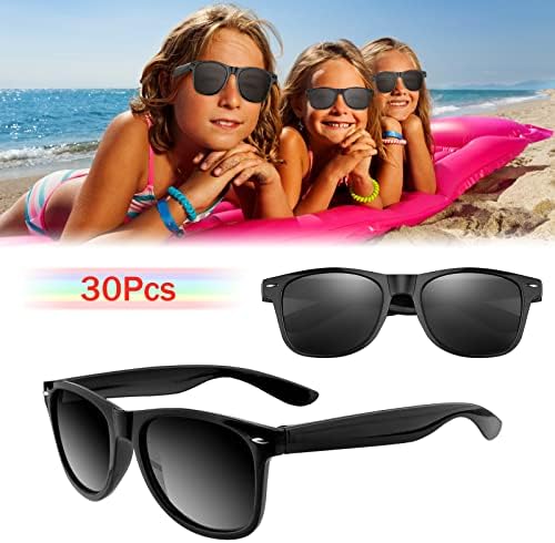 FEPITO 30 Pieces Kids Party Sunglasses Bulk for kids Birthday Party supplies Treat Bag Fillers for Beach Pool Party Toys, Black