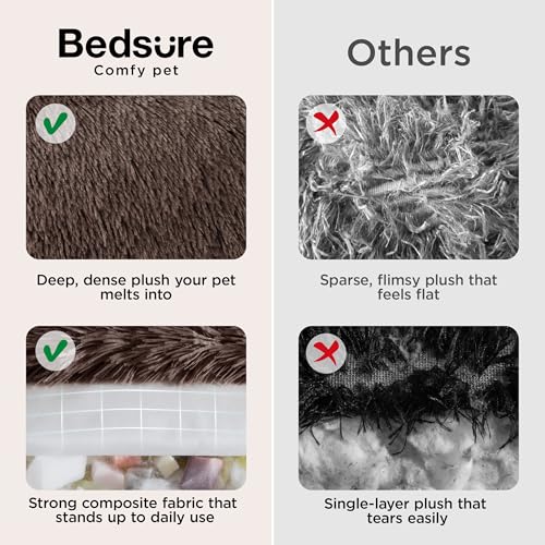Image of Bedsure SupportMax Calming Dog Beds Large Sized Dog Washable Pet Bed,36in | 420GSM Plush Fluffy Donut Round,Thick Supportive,Removable Cover,Anti-Slip,Anti-Anxiety,for Big Dogs up to 80 Lbs,Brown