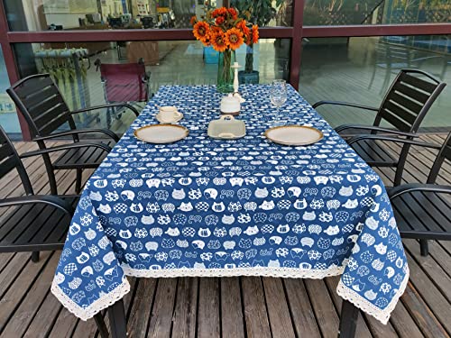 Rectangle Tablecloth 60 X 70 Inch, Cat Lover Table Cloth, Japanese Cartoon Style Kitties Heads Art Illustration Cute Feline Cloths For Parties, Camping, Picnic, Kitchen, Dining (60X70, Blue Cat) #TOP4