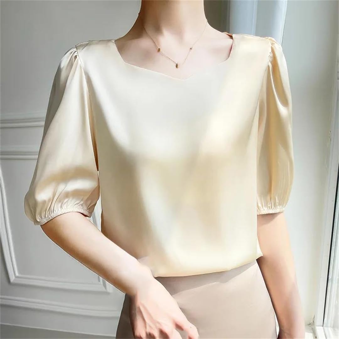 Yeuyyben Maglietta da donna in chiffon, estiva, casual, con maniche a 3/4, vestibilità larga, leggera, alla moda