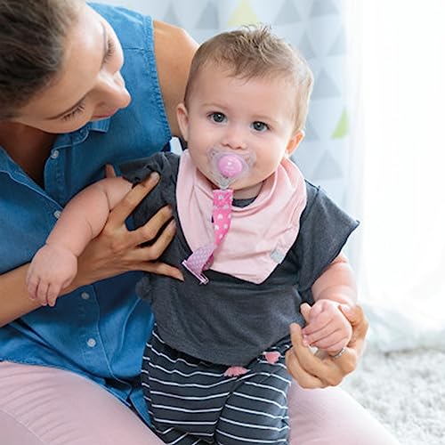 Image of Chicco Two-in-One Pacifier Clip with Loop and Ring Attachments | Loop for Teethers and Small Toys | Ring Included for Knob-Style Pacifiers | Secure Clasp is Gentle on Clothing | Pink (Pack of 2)