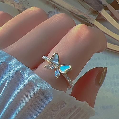 Gold/Silver Plated Ring for Women, Cubic Zirconia Pearl Adjustable Simple Cute Stackable Promise Rings for Women Wedding Bands Jewelry Gift2