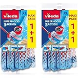4 x Vileda SuperMocio 3 Action XL Mop Refills – Maxi Pack 1+1 Pack | Microfibre Mop Head Replacement for Stubborn Dirt & Grease | Floor Cleaning Refills for Tile, Laminate & Wood