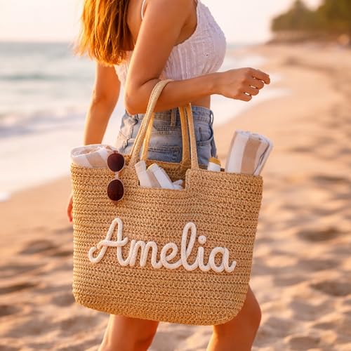Bolso de playa personalizado tejido para mujer miniatura 7