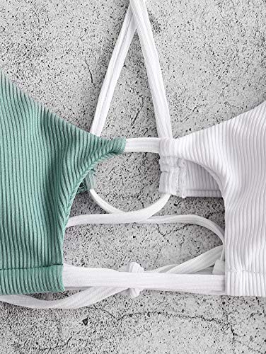 Zaful Womens Ribbed Color Block Cutout String Bikini Swimwear High Waist Two Piece Strappy Bathing Suits #TOP16