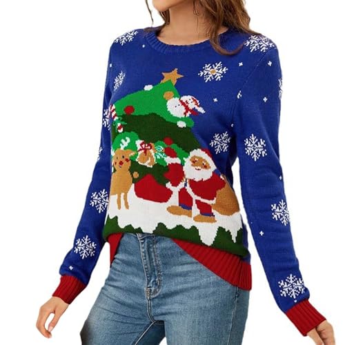 Weihnachtspullover Für Damen | Weihnachts Sweatshirt Damen Lustig: Weihnachtsshirt Merry Christmas Sweater Oversized Rundhals Langarm Casual Weihnachten Pullover Weihnachtspulli Winterpullover