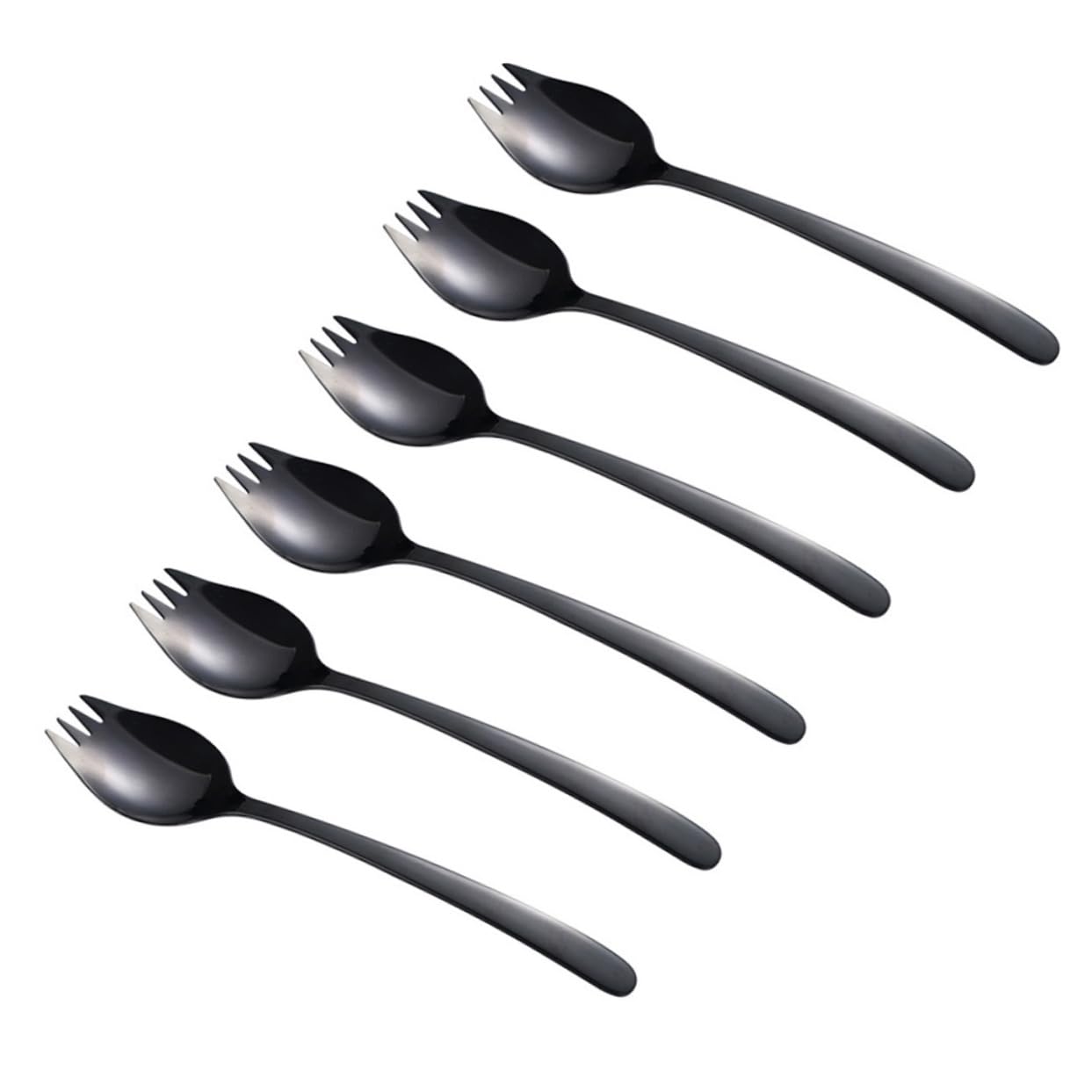 PRETYZOOM 6pcs Stainless Steel Fork Spoon Noodle Server Set for Salad Black for Family Dinner and Party
