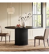 Tribesigns Black Round Dining Table for 4-6, 47.24-Inch Circle Kitchen Table with Sturdy Fluted M...