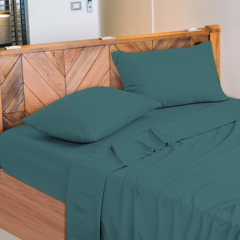 NARCISO - Lenzuola Matrimoniali 100% Cotone Made in Italy, Completo Letto Matrimoniale Composto da 1 Lenzuolo Sotto con Angoli 180x200, 1 Lenzuolo Sopra 240x290, 2 Federe Cuscini 50x80cm (Ottanio)