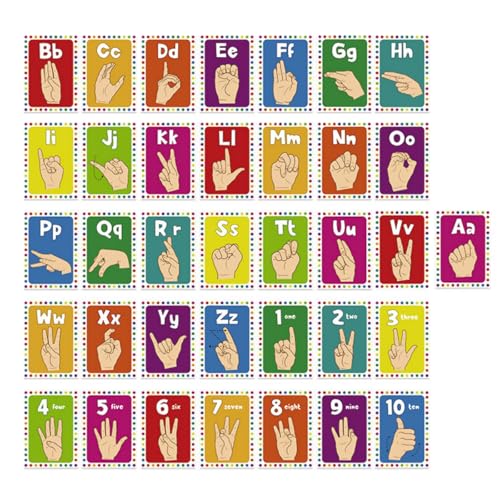 Lemicin 36Pcs ASL Alphabet Bulletin Board Set ABC Number Hand Signal Language Flash Cards ASL Signal Language Posters for Classroom Phrases Hand Sign Cards Students Teachers School Visual Cues